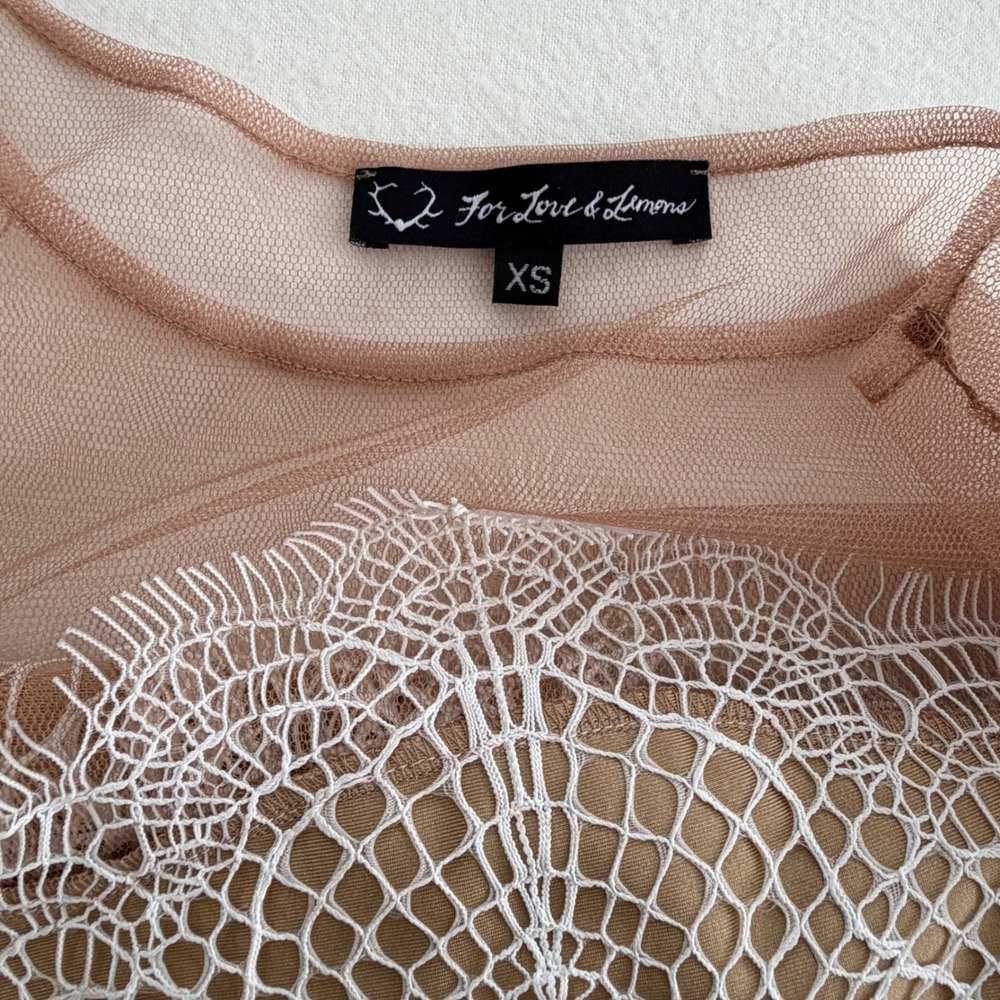 For Love & Lemons Grace Bridal Ivory Lace Mini Dress XS Nude Mesh Long Sleeve - Picture 6 of 16